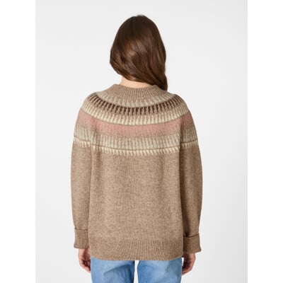 Damen-Rundhalspullover, Beige-Rosé