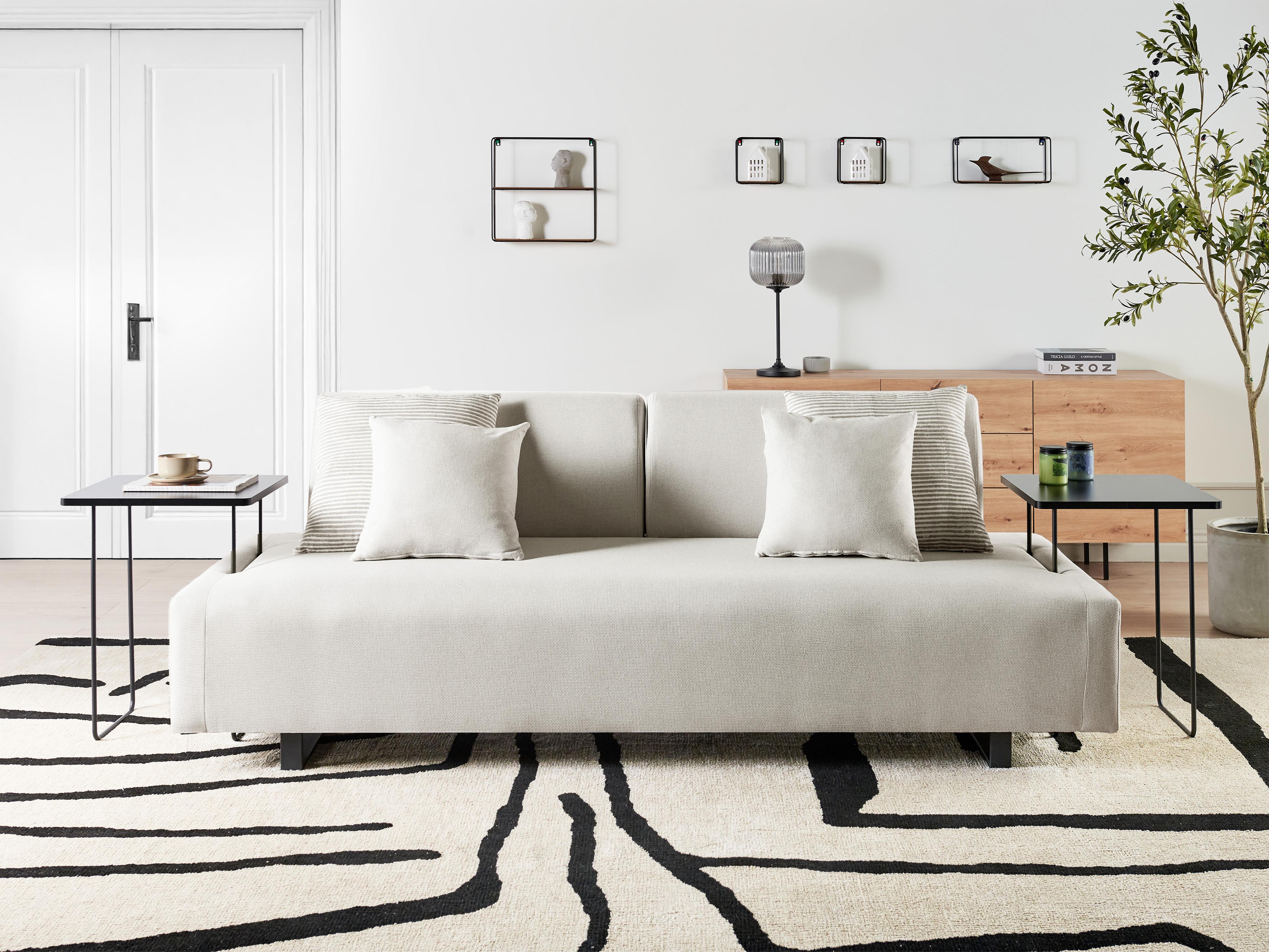 Bank 3-zits SOKNA Stof Lichtbeige met tafels