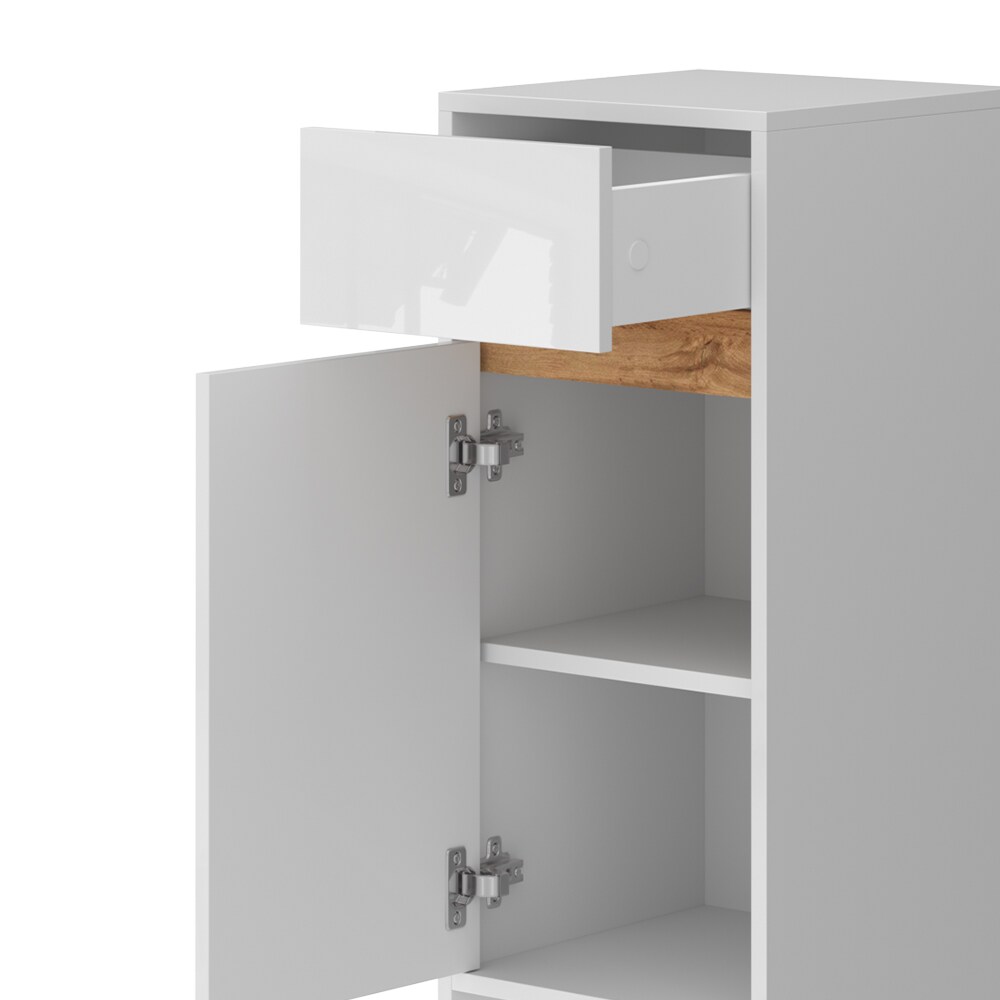 Vicco Midischrank Detmold Weiß Eiche 35 x 82 cm mit Tür und Schublade