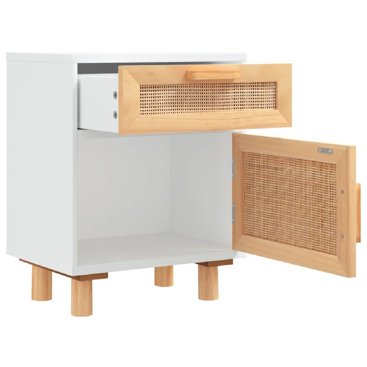 vidaXL Table de chevet Blanc Bois de pin et rotin