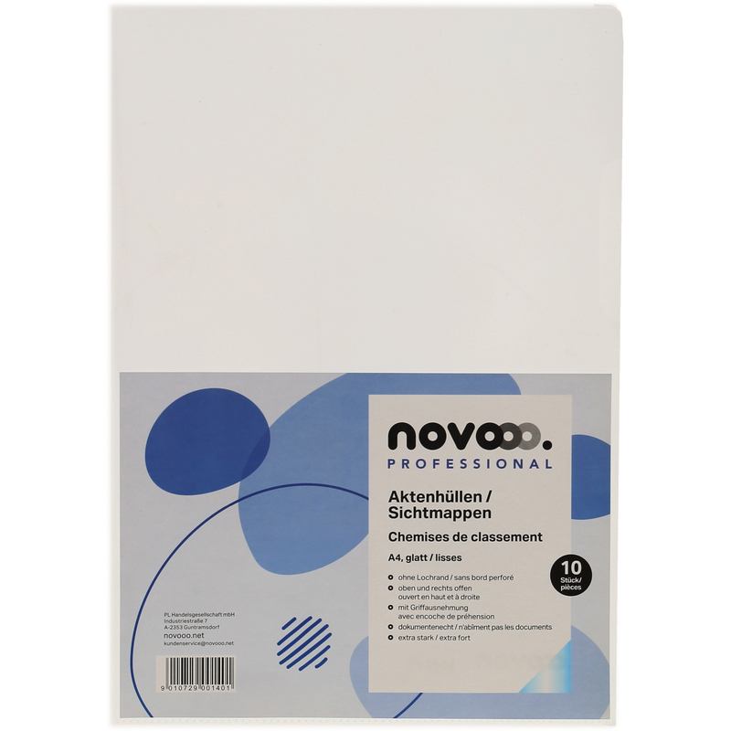 novooo Sichtmappen Professional, 10 Stück, A4, 140 µm, glatt, transparent