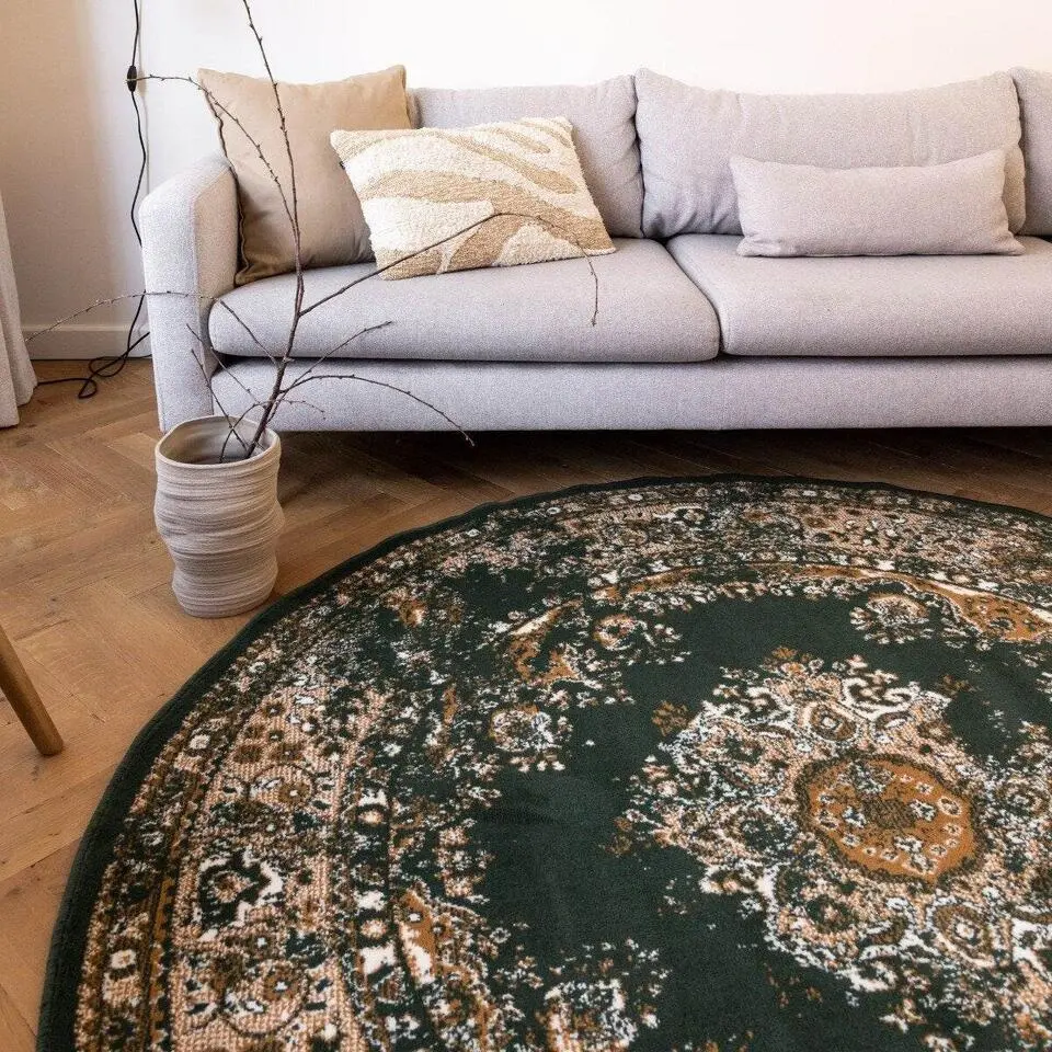 Interieur05 rond vloerkleed Keshan groen - 240 x 240 cm