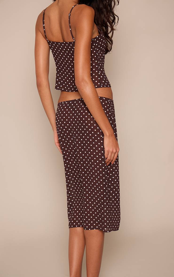 Marron Jupe Midi Co-ord En Mousseline Transparente À Pois