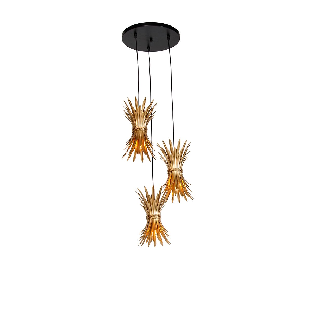 Art Deco hanglamp goud 3-lichts - Wesley