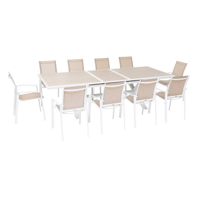 Table de jardin extensible AXIOME Effet bois Lin & Blanc