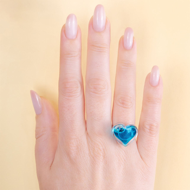 Bague en verre soufflé - Coeur Nano transparent