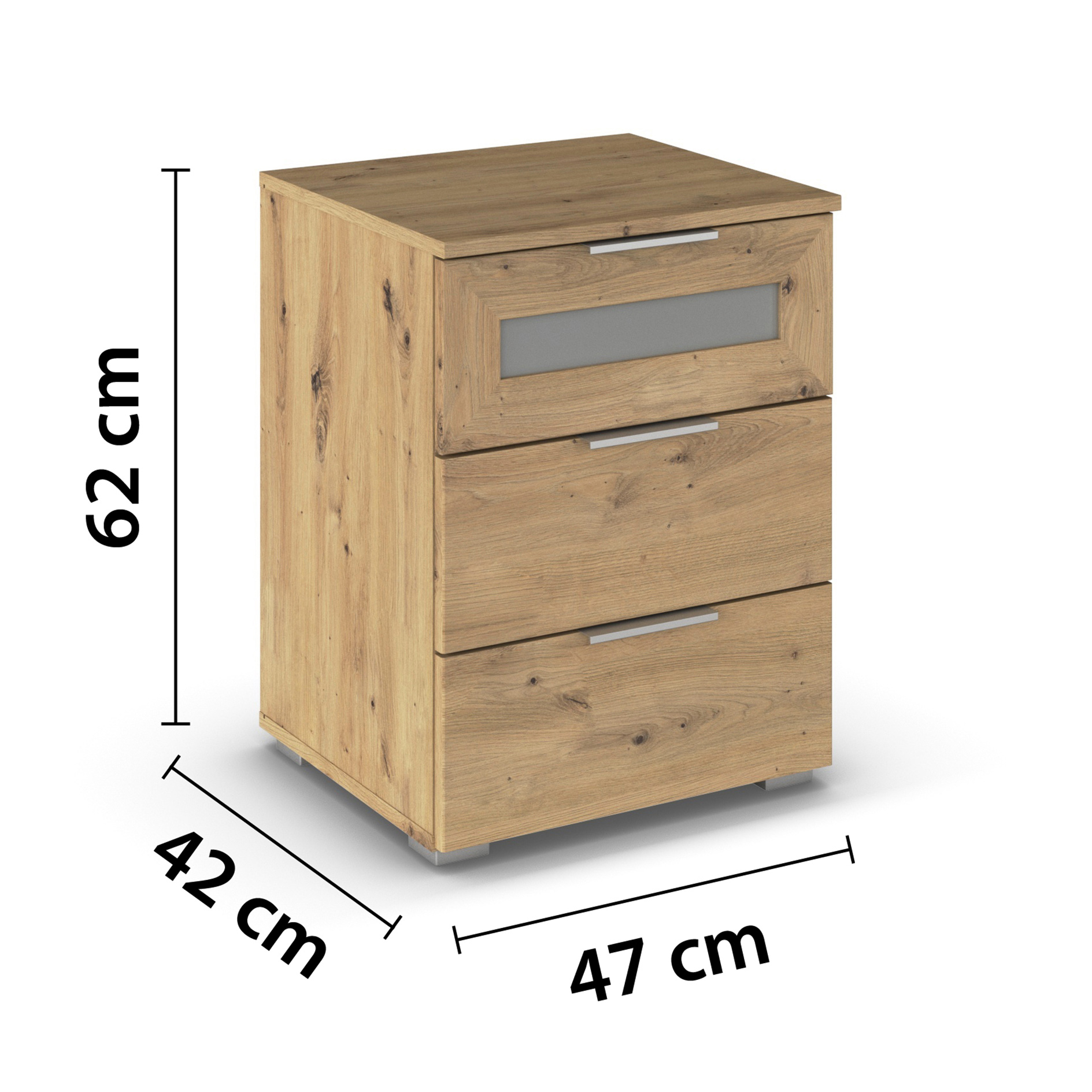 Nachtschrank - Artisan Eiche - mit Milchglaseinsatz - 62 cm