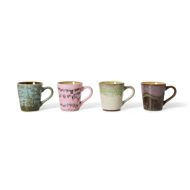 HKliving 70's Ceramic espresso kopjes set van 4 funky