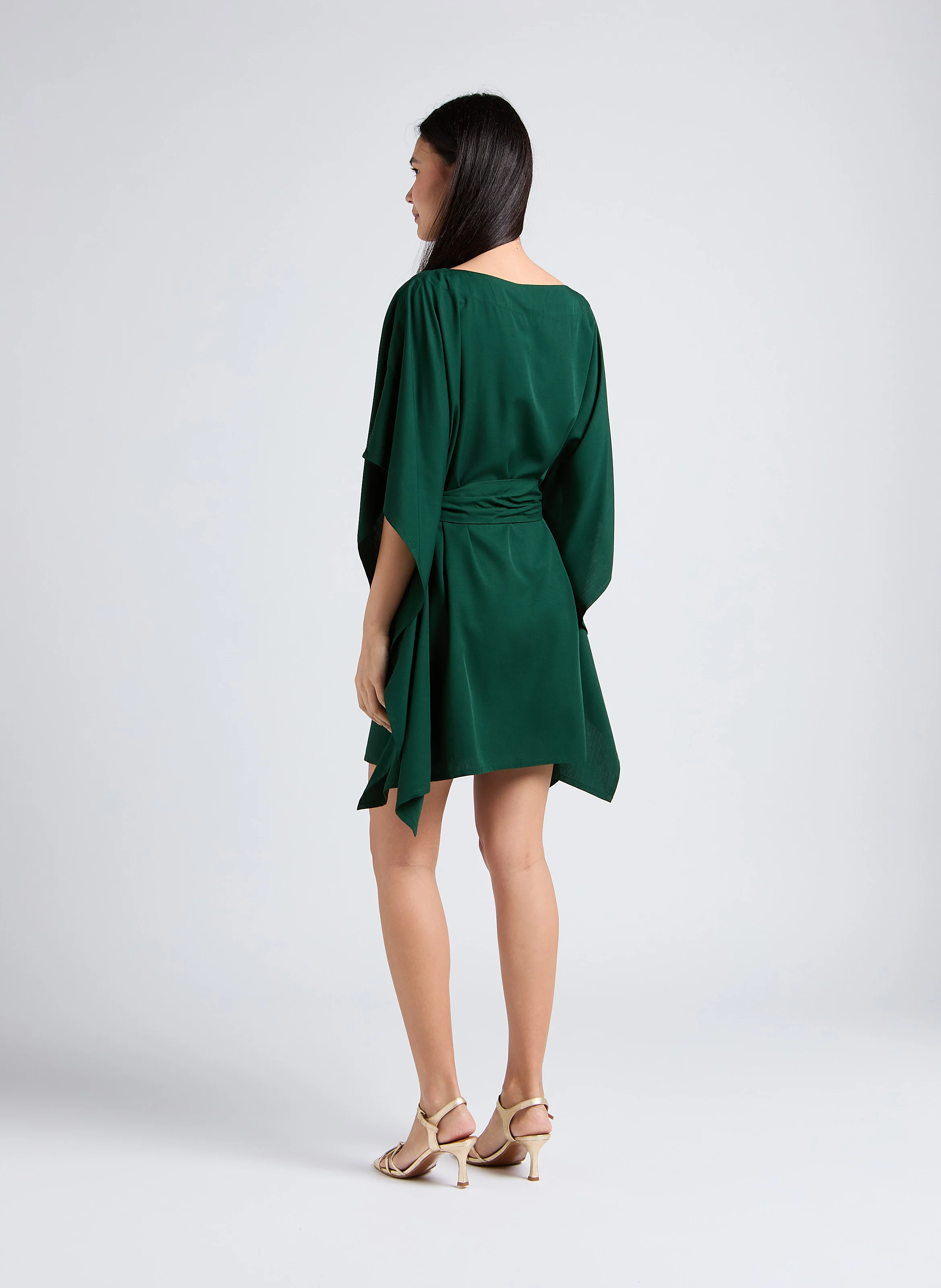 KIMONO - Robe midi ample kimono ceinturée à col bateau | Vert