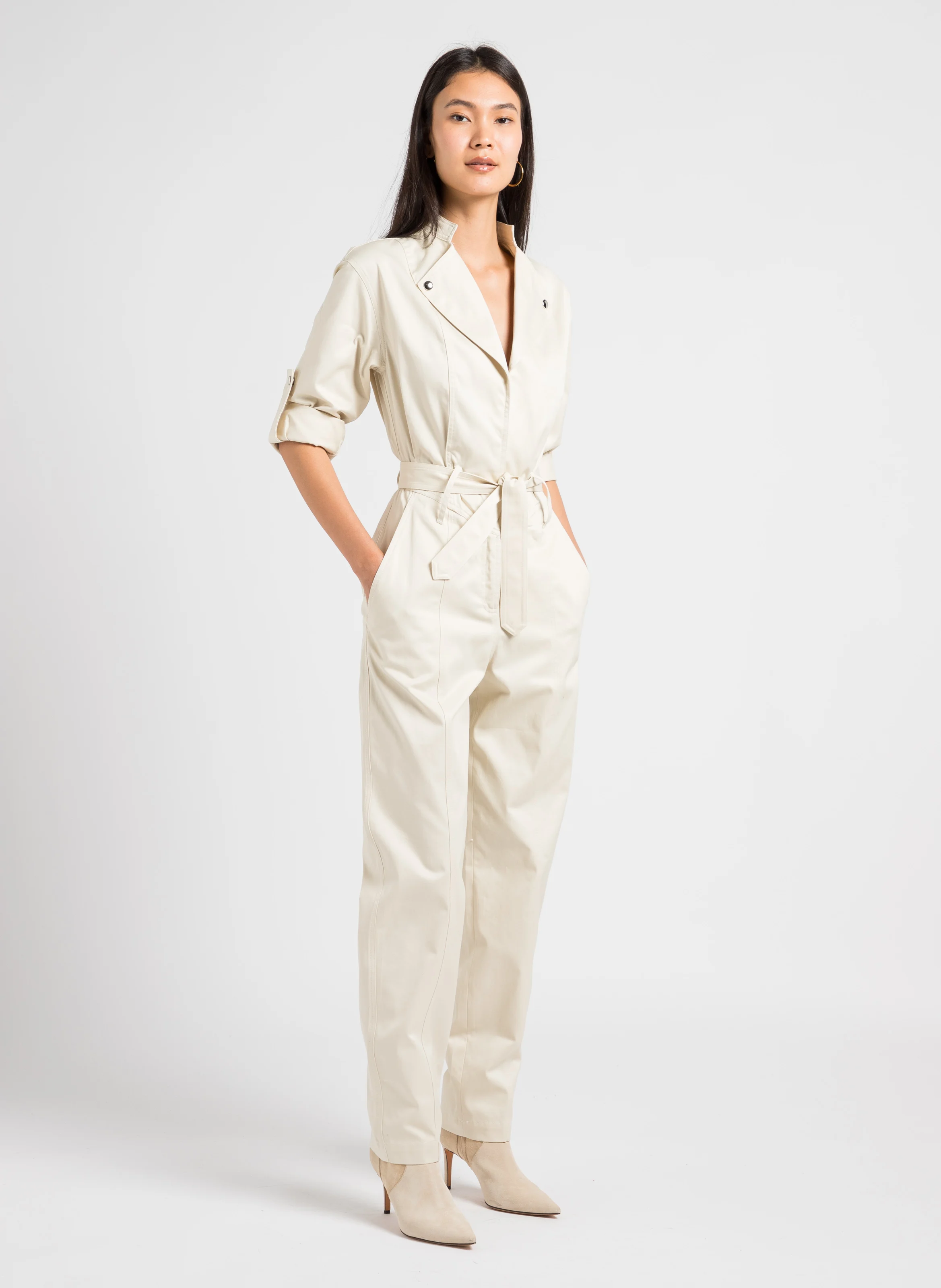 ORIANE - Combinaison ceinturée en coton| Blanc