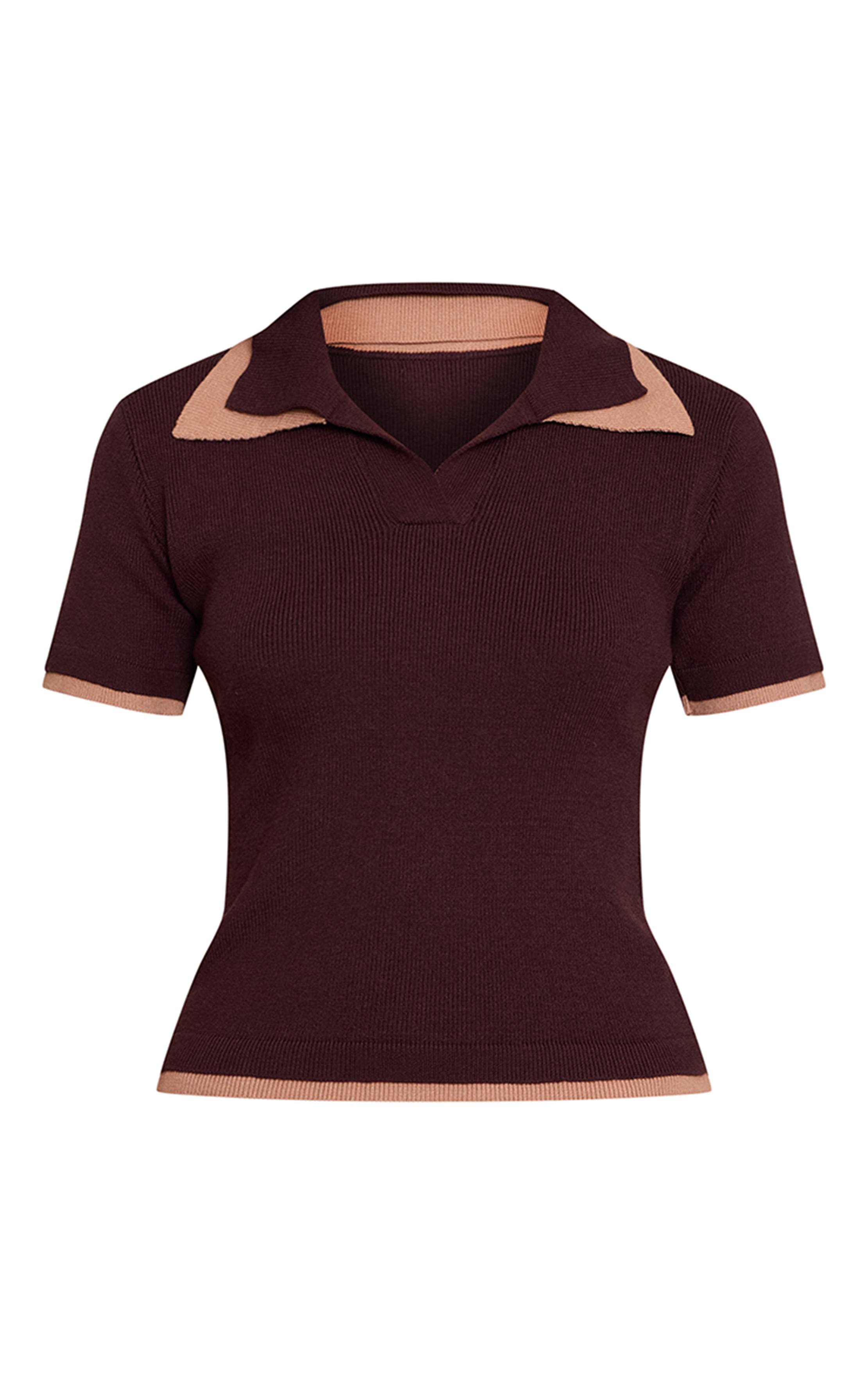 Chocolat Haut Polo En Maille Double Épaisseur Marron