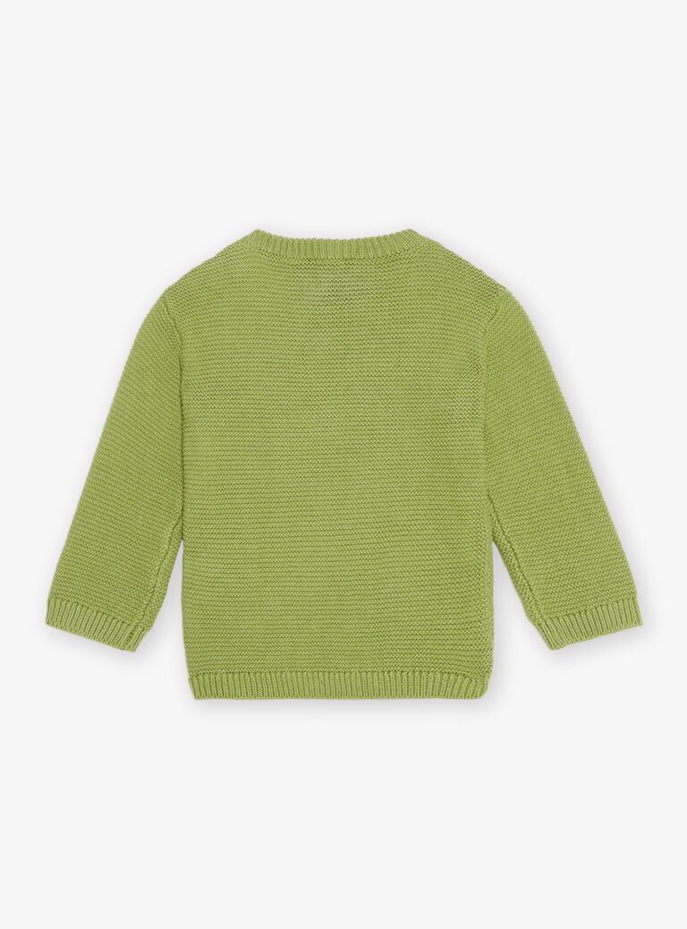 Pull kaki clair en tricot à broderie dinosaure