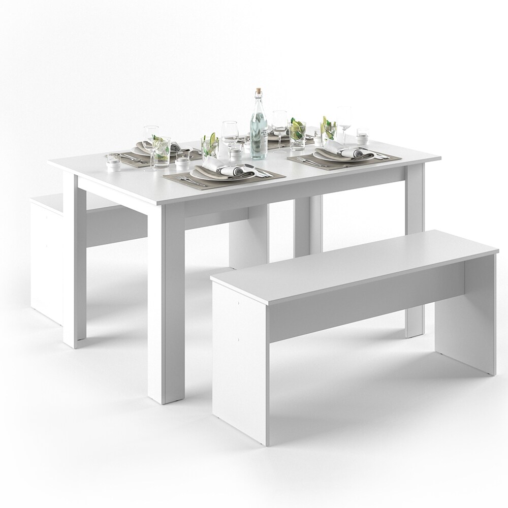 Vicco Tischgruppe Sitzgruppe Essgruppe Holztisch Esstisch Holz TischWeiß