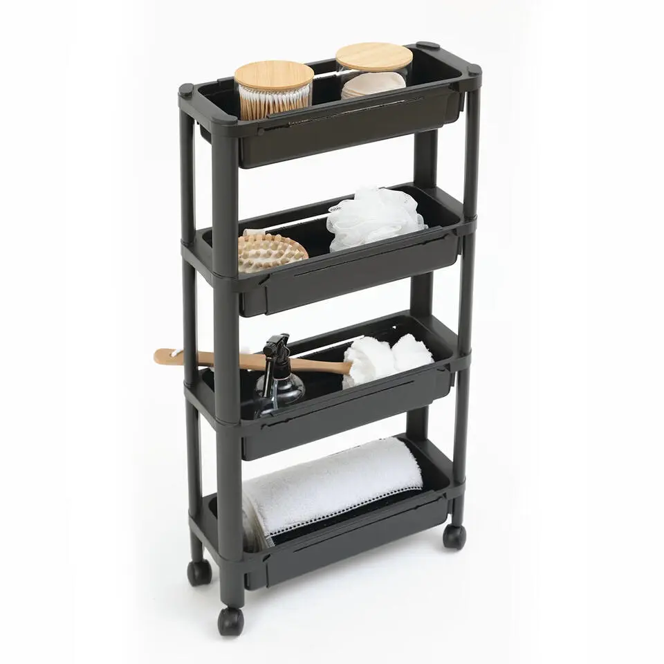 5Five Keuken/badkamer trolley 4 laags - 37 x 15 x 79 cm - zwart