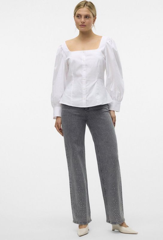 Vero Moda Jeans Vmtessa Hr Wide Studs Dnm Jeans Ra2 10321888 Light Grey Denim Dames