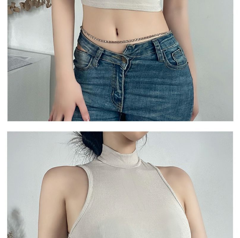 Hevnir - Tanktop met lage hals en effen crop top