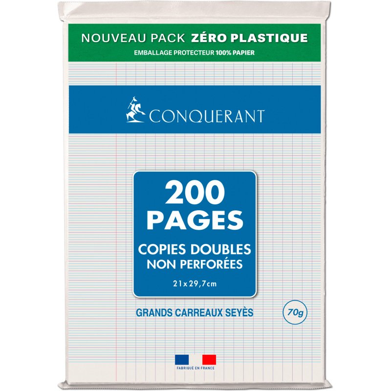 Copies doubles 200 pages séyès format A4 21 x 29,7 cm Conquérant - non perforées