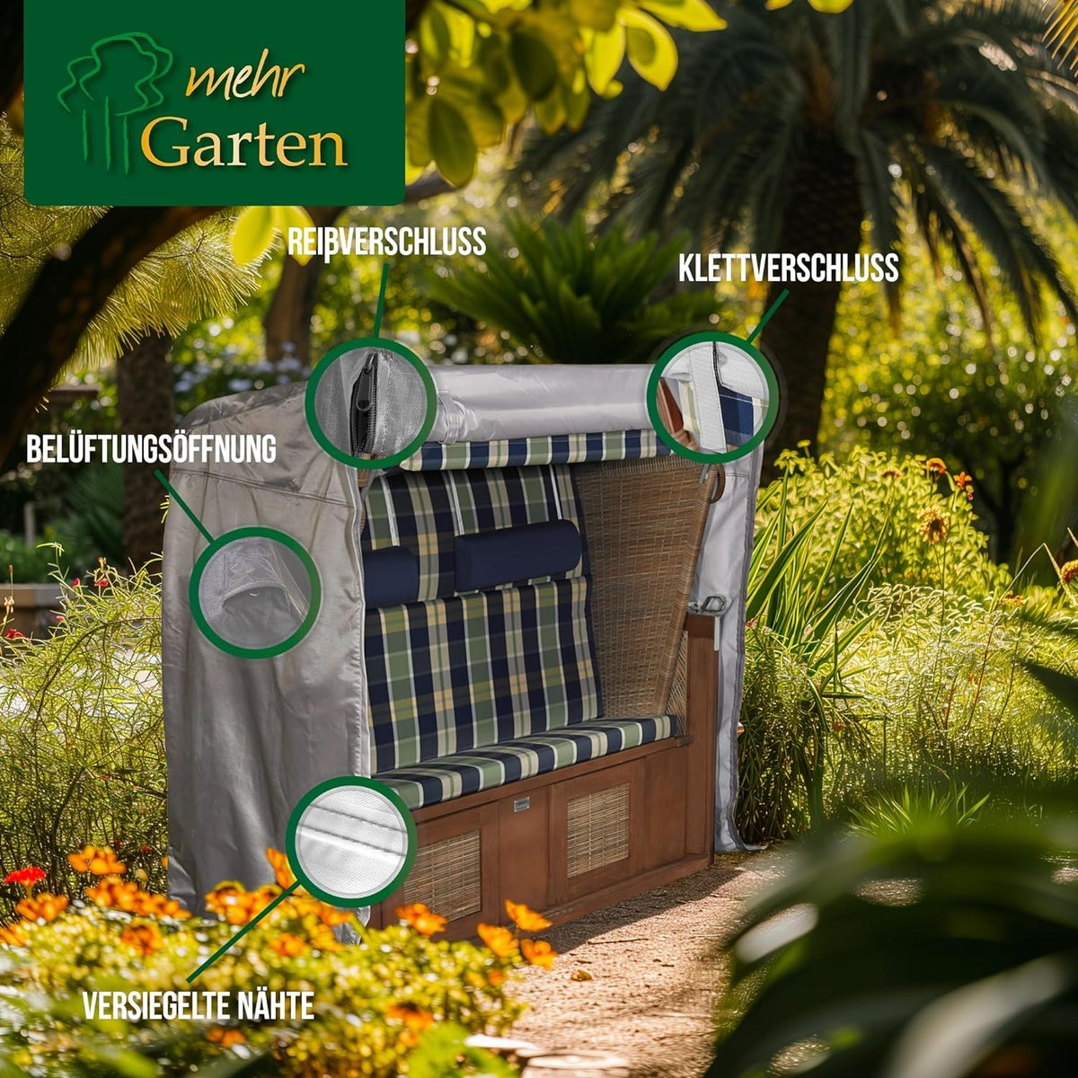 More Garden - Premium Plus strandstoelhoes: 125(B) x 100(D) x 165/140(H) cm | Ademende, waterdichte en uv-bestendige hoes voor strandstoelen van 3-laags stof | Bescherming voor strandstoelen | Taupe