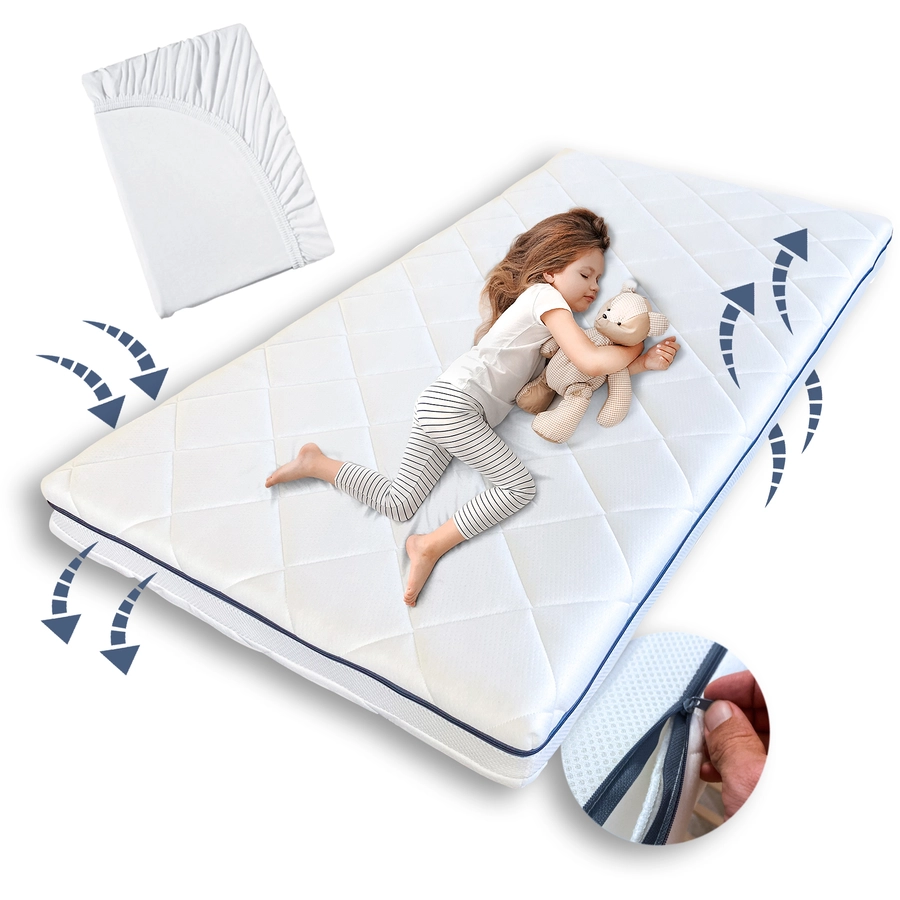 Kids Collective Kindermatratze AERO PLUS mit Ventilationsstreifen 10 cm hoch, Babymatratze 70 x 140 weiß mit Spannbettlaken