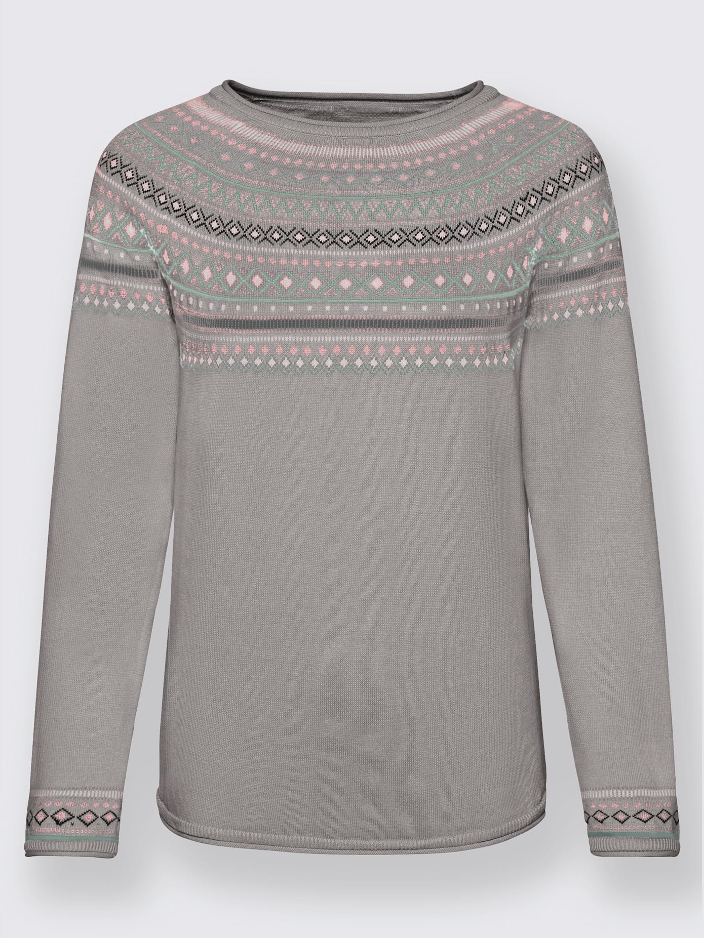Pull au motif norvégien en jacquard col rond avec bordure ondulée