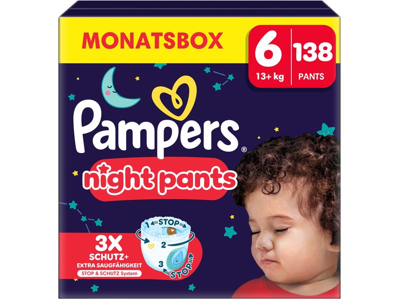 Pampers Nachtwindeln Baby Dry Night Pants Grösse 6 Monatsbox 15  kg, 138 Stück