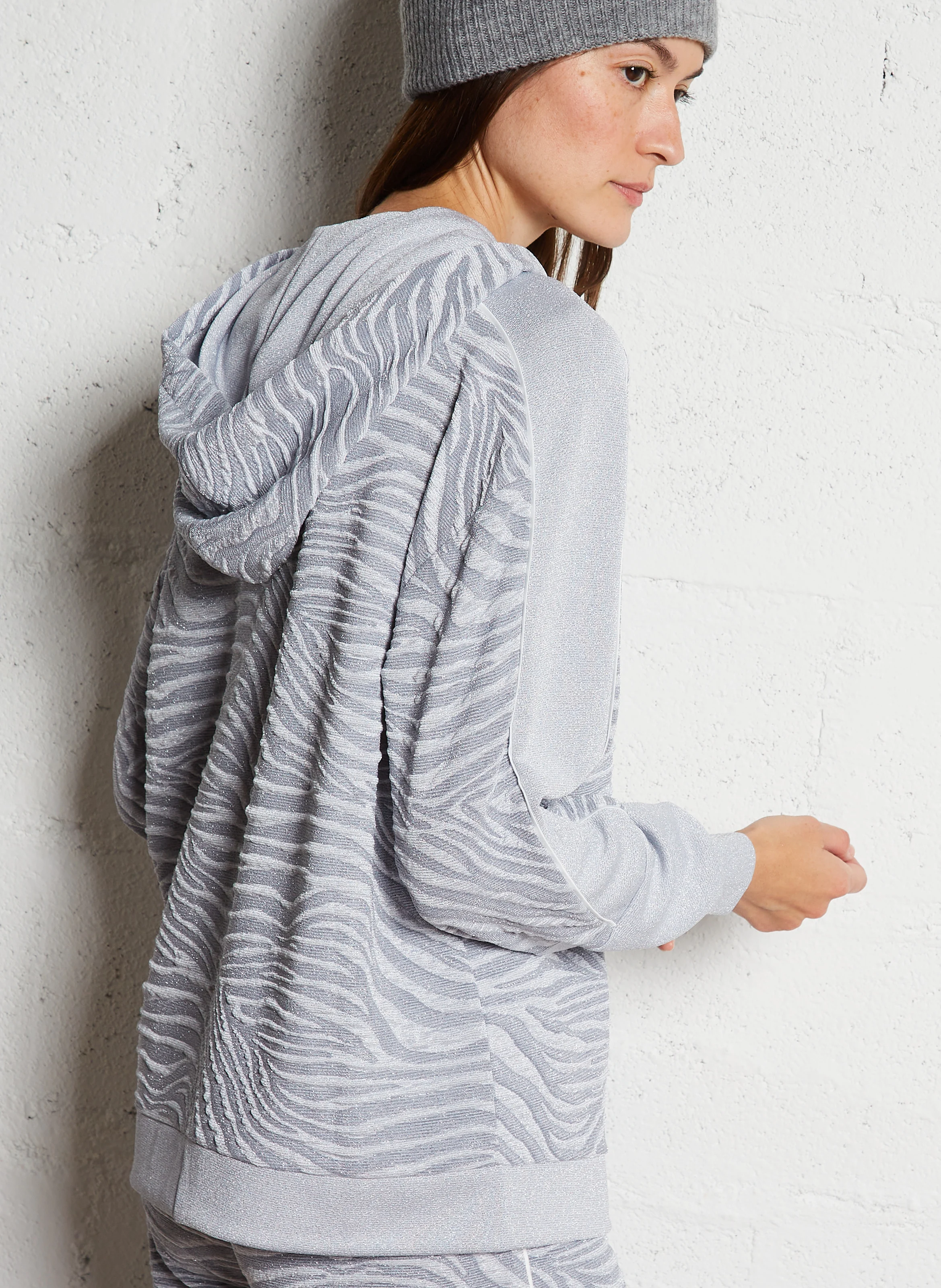 Sweat droit à capuche en jacquard imprimé | Blanc