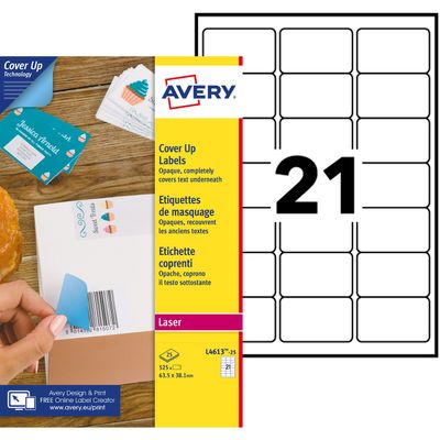 Avery - 525 Étiquettes de masquage blanches - 63,5 x 38,1 mm - réf L4613-25