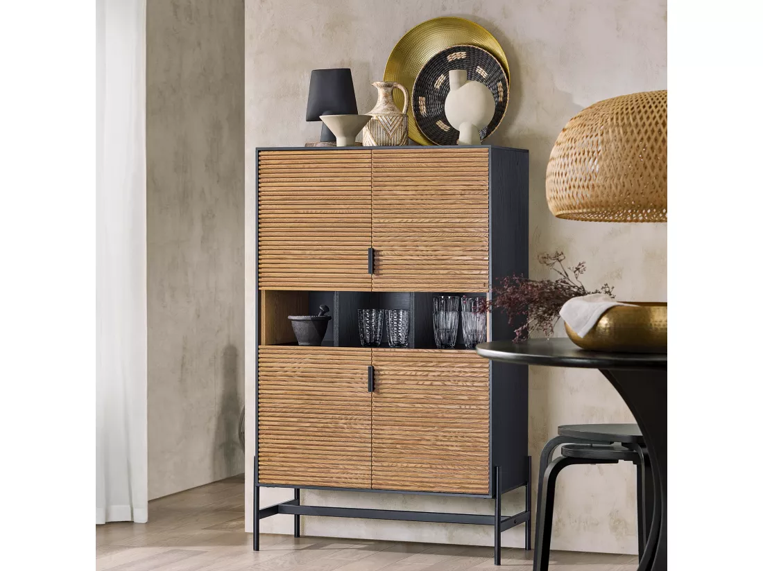 SoBuy Buffet de Cuisine, Armoire de Cuisine, Vaisselier Cuisine, Meuble de Rangement pour Cuisine, Salle à Manger, Salon, avec 3 Compartiments Ouverts, 84 x 40 x 132 cm, HFSB03-SCH