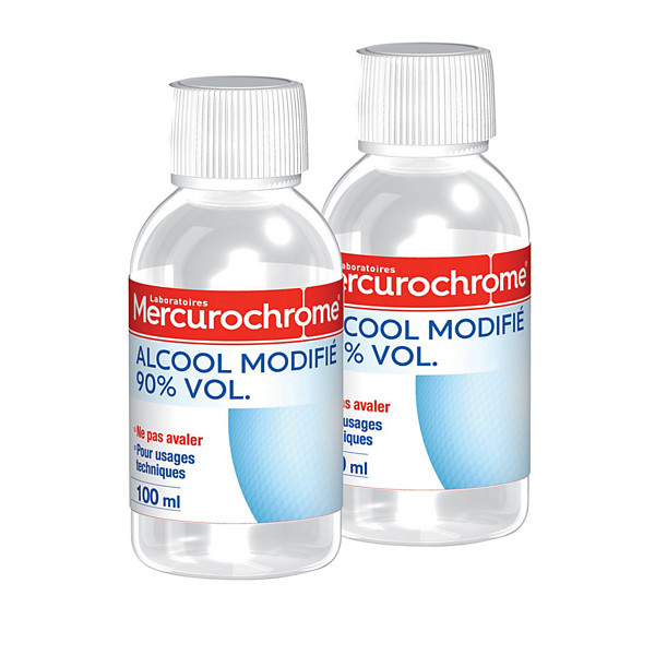 Alcool modifié 90% Mercurochrome, 2 flacons de 100 ml