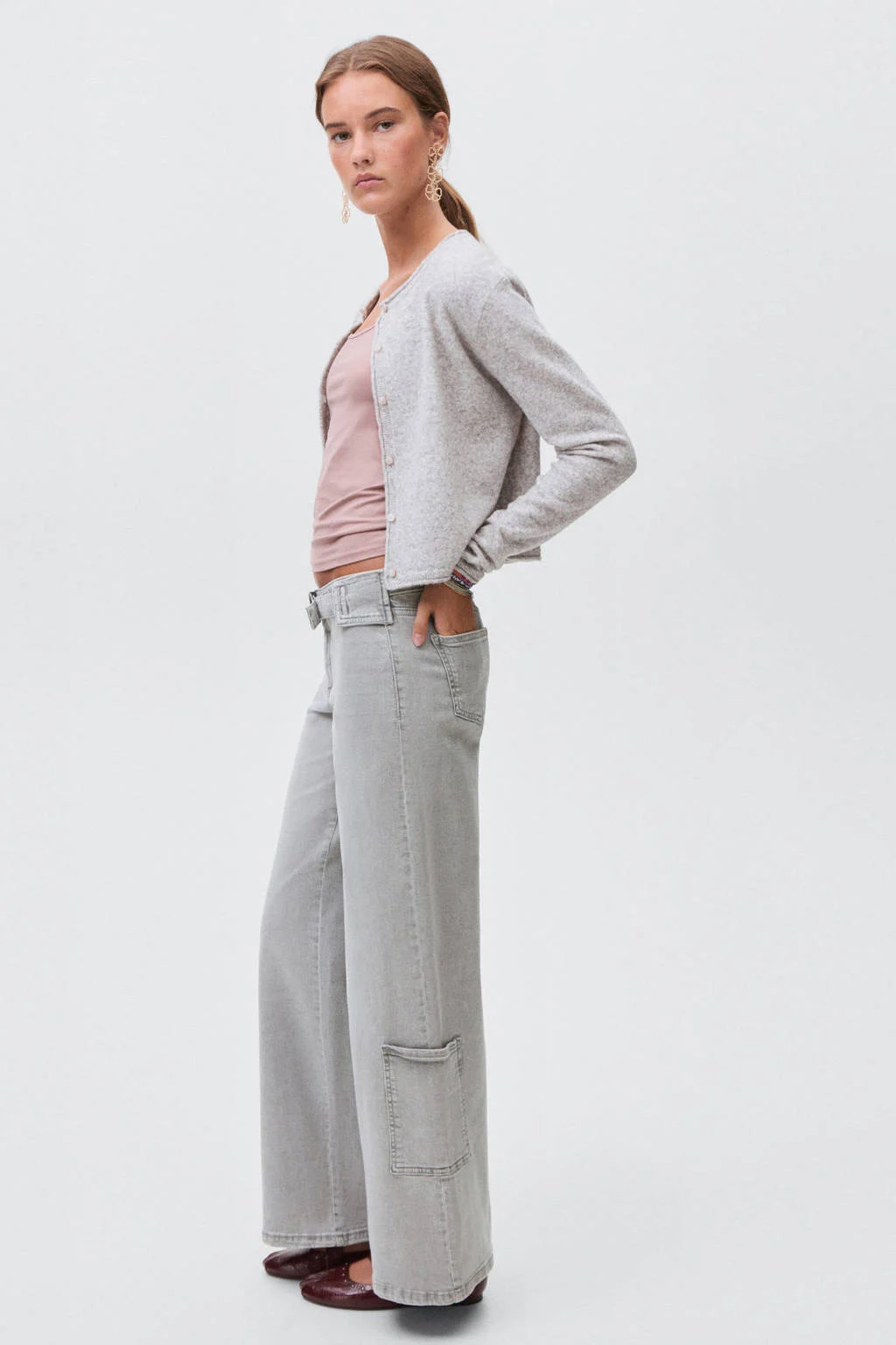 MANGO TEEN wide leg jeans grey denim