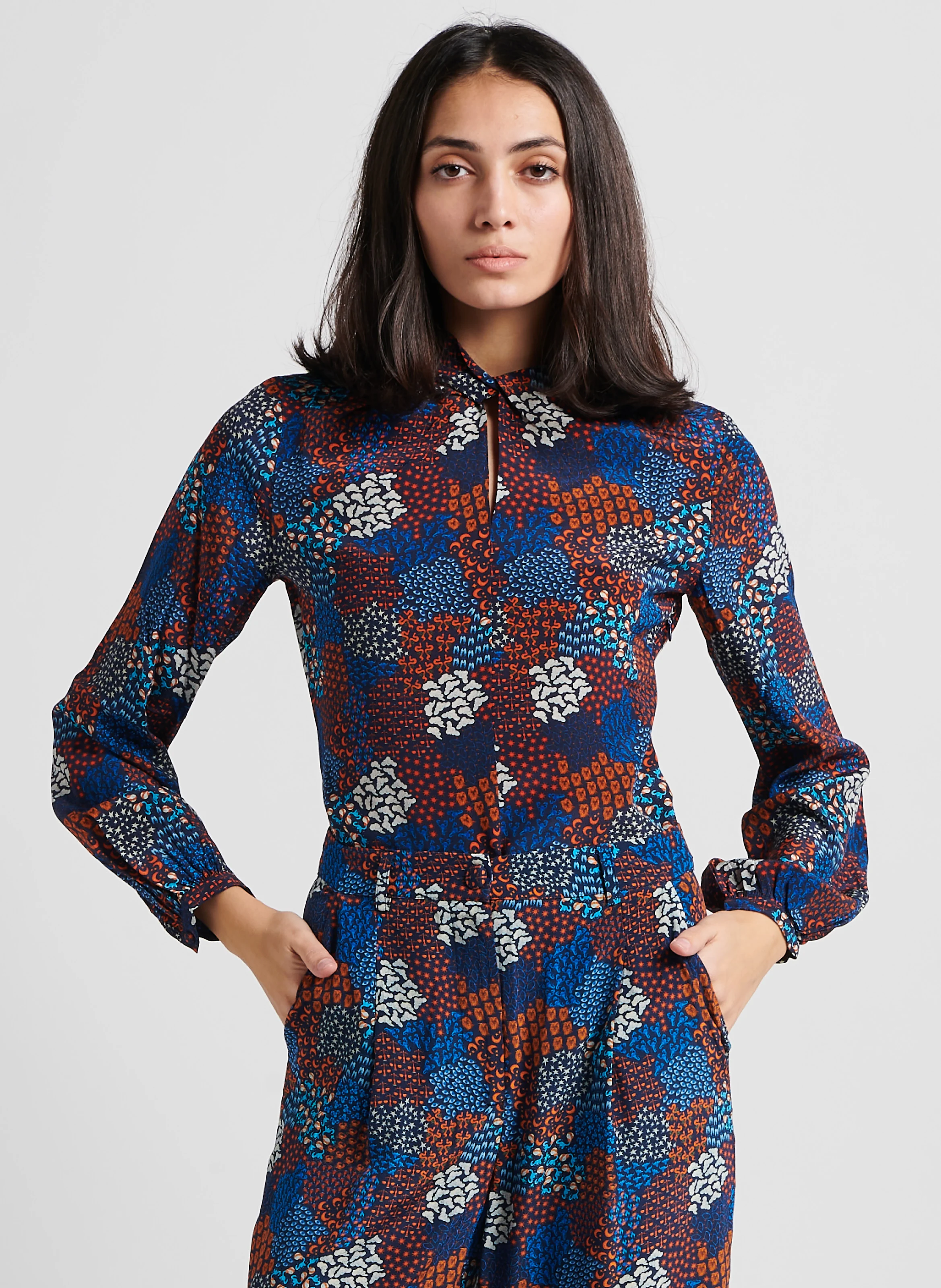 OLYMPE - Blouse col rond en soie | Bleu