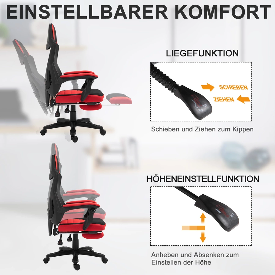 Vinsetto Gamingstuhl mit Fußstütze schwarz, rot