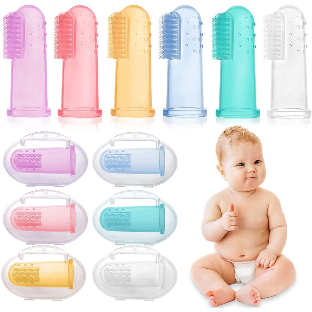 (6er Set) Silikon Baby Finger Zahnbürste Zahnpflege - Div. Farben