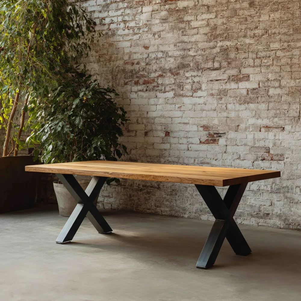 Esstisch Massivholz 200x100x75 cm – Natur/Schwarz – Industrielles Design