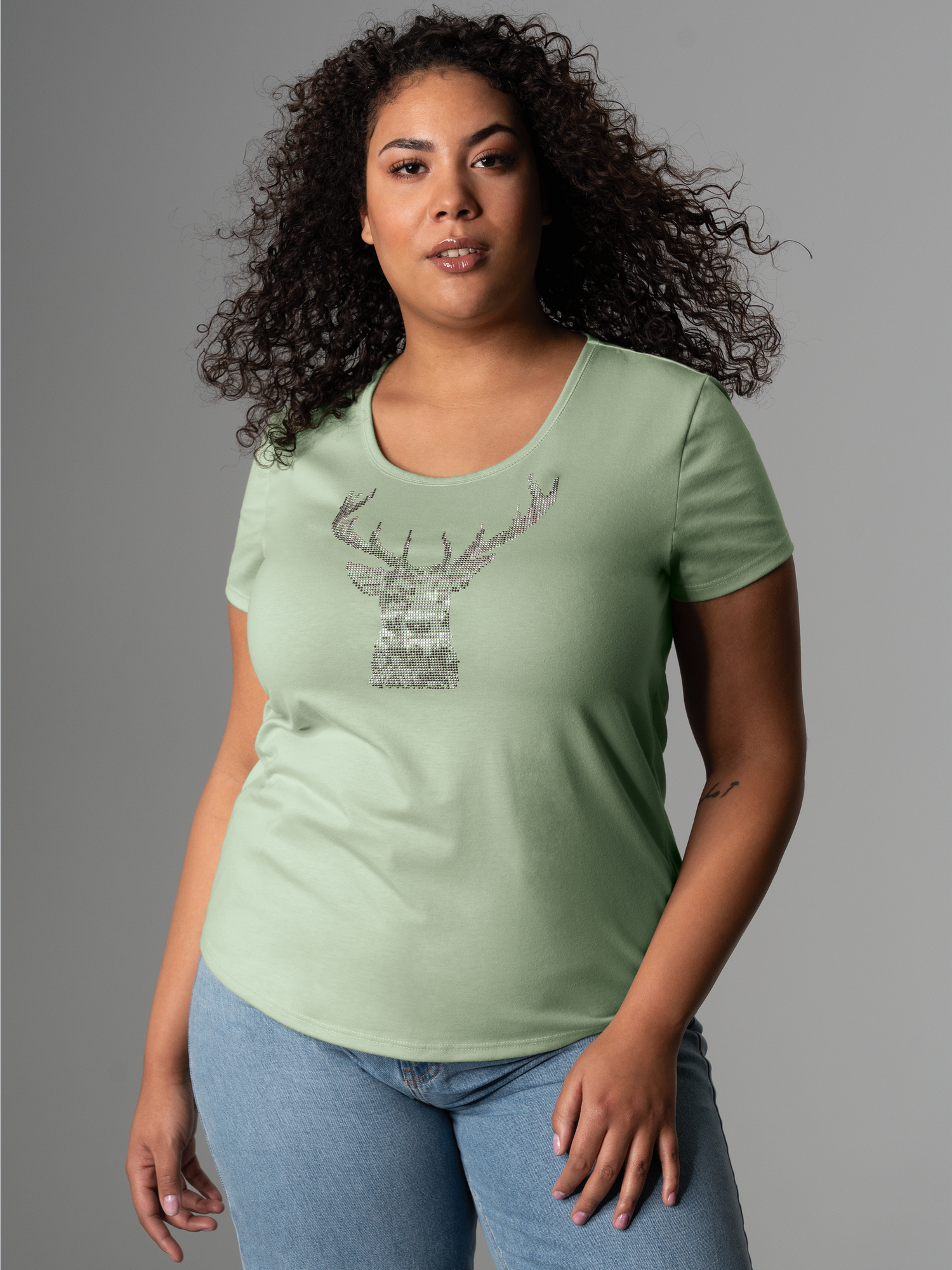 T-Shirt Glitzer-Hirsch Green tea