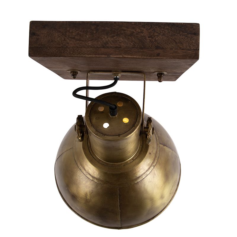 Industriële plafondspot brons met hout 30 cm - Mangoes