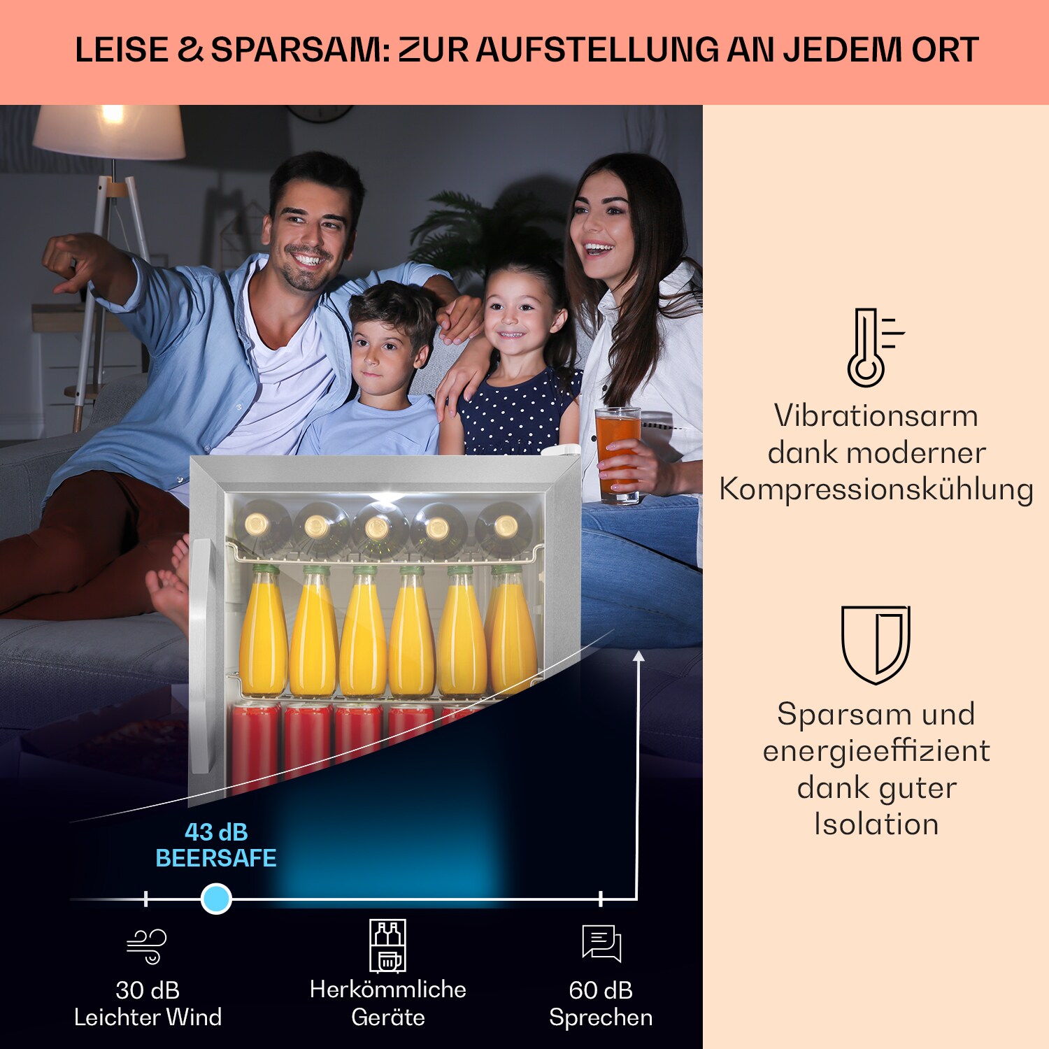 Beersafe L Crystal White Kühlschrank 47 Ltr 2 Böden Glastür Edelstahl