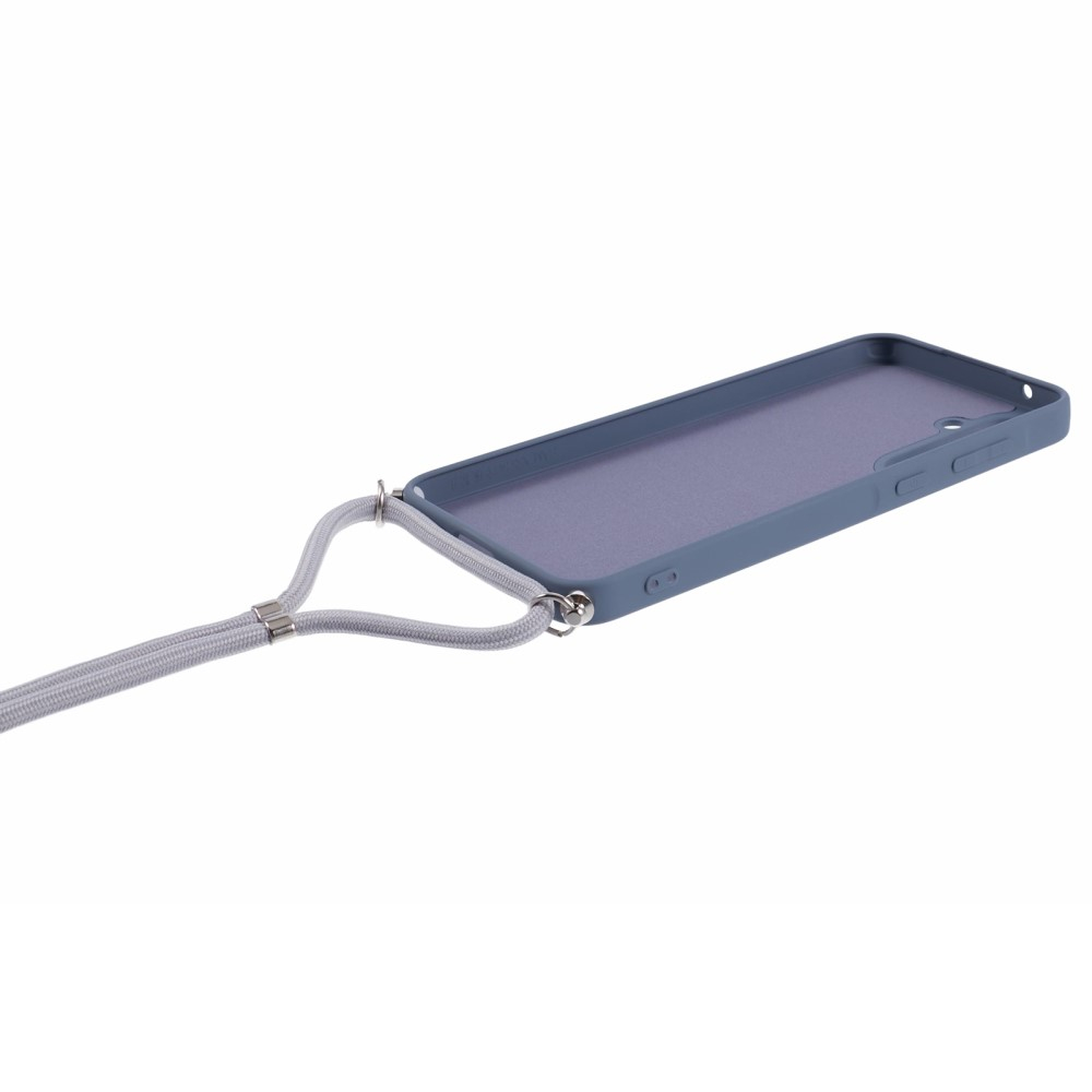 Samsung Galaxy A55 Necklace Gummi Case Hülle   Handykette (140cm) - Blaugrau / Silber