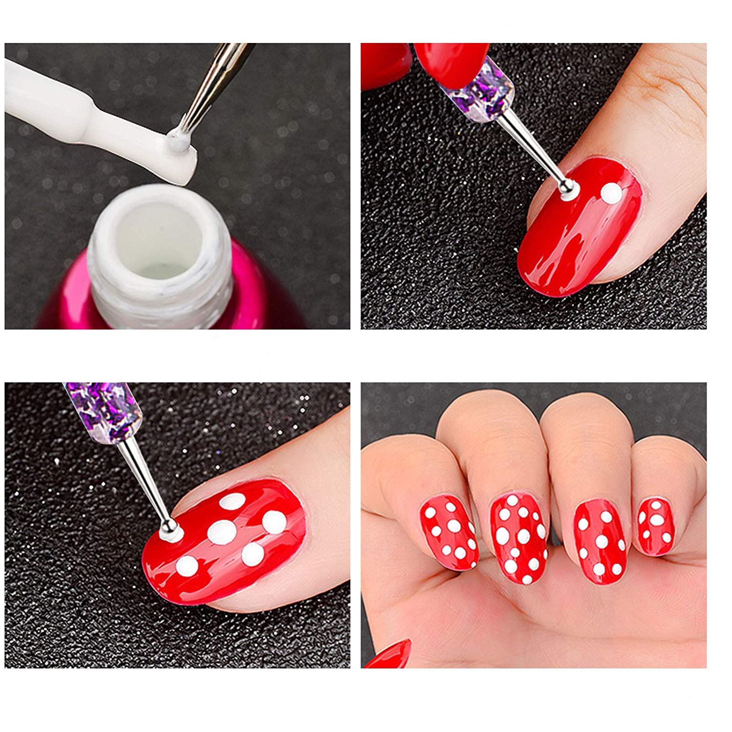 (5-tlg. Set) Dotting Pen Nail Art Nageldesign Dekorier Stift für UV Farbgel - Glitzer