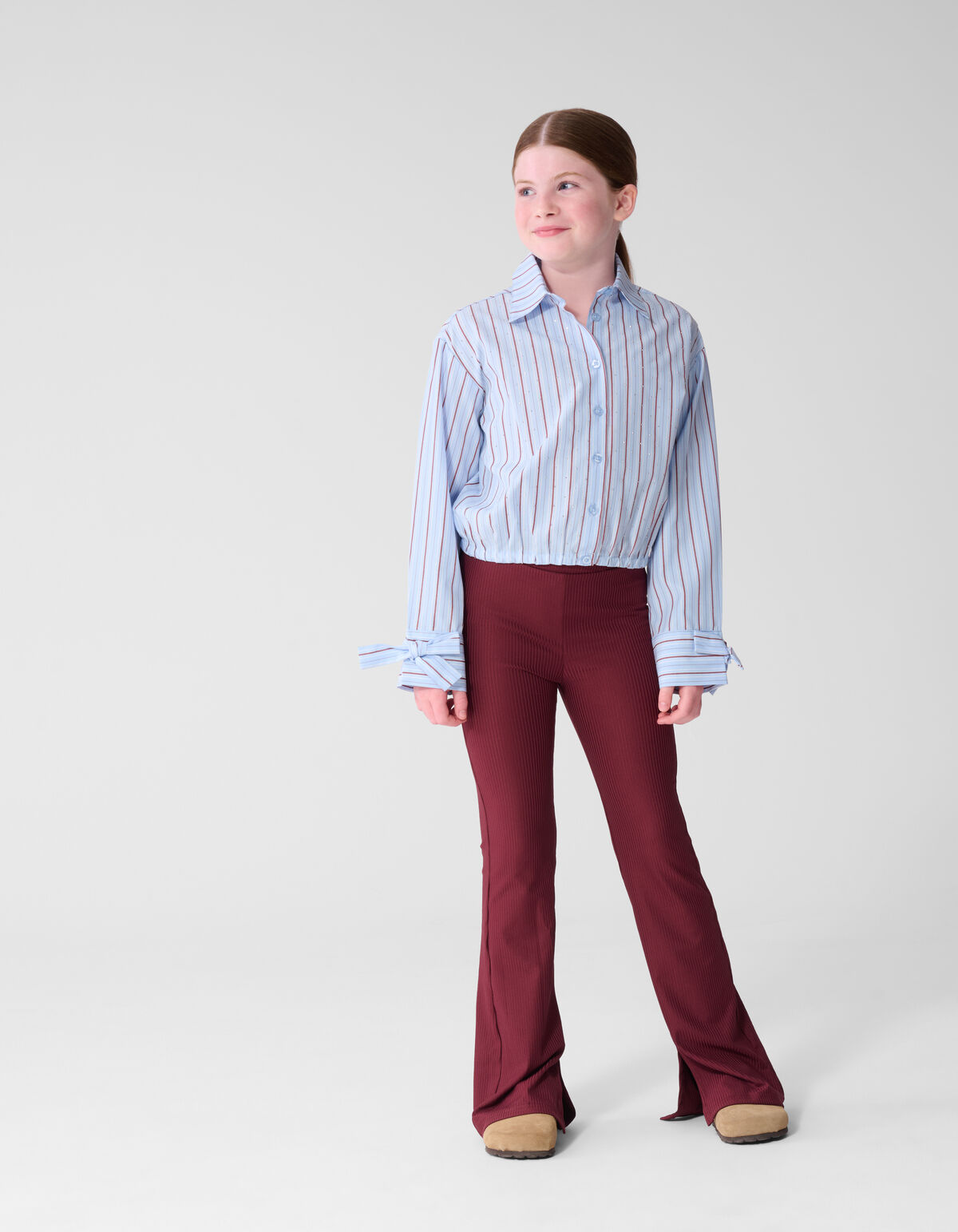 Burgundy Pinstripe Strass Blouse Lichtblauw