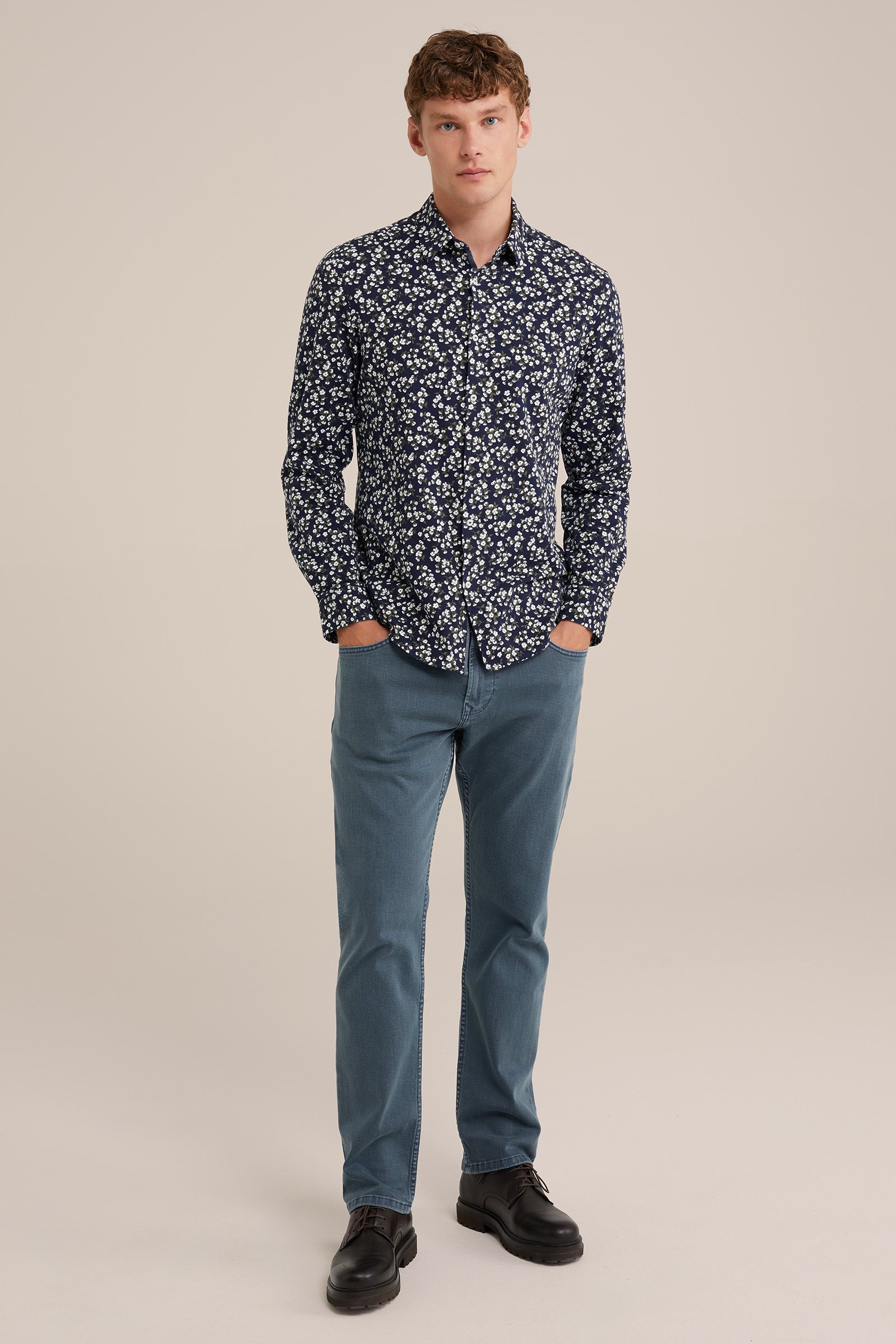 jersey overhemd met dessin WE Fashion Donkerblauw