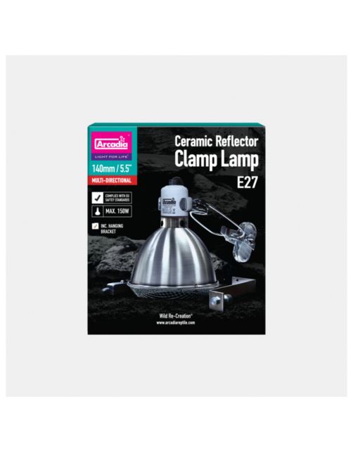 Arcadia Reflector Met Klem En Keramische E27 Fitting - Verwarming - 14 cm Rvs