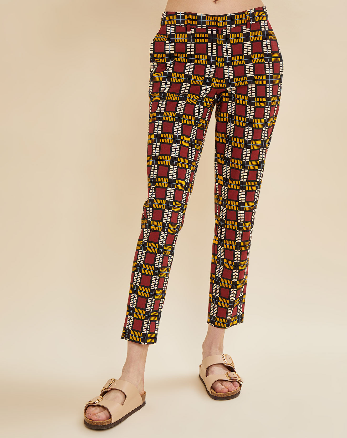 Chloé Stora Pantalon Priscille imprimé bordeaux/jaune/noir