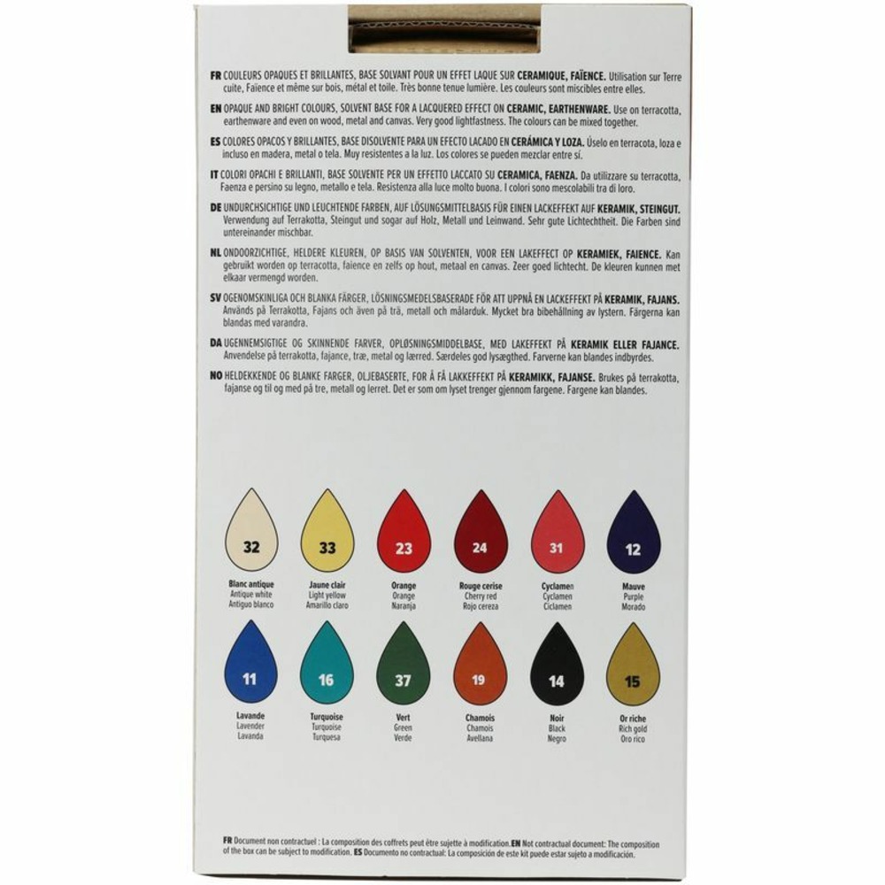 Set de 12 peintures pour céramique - 12 x 20 ml