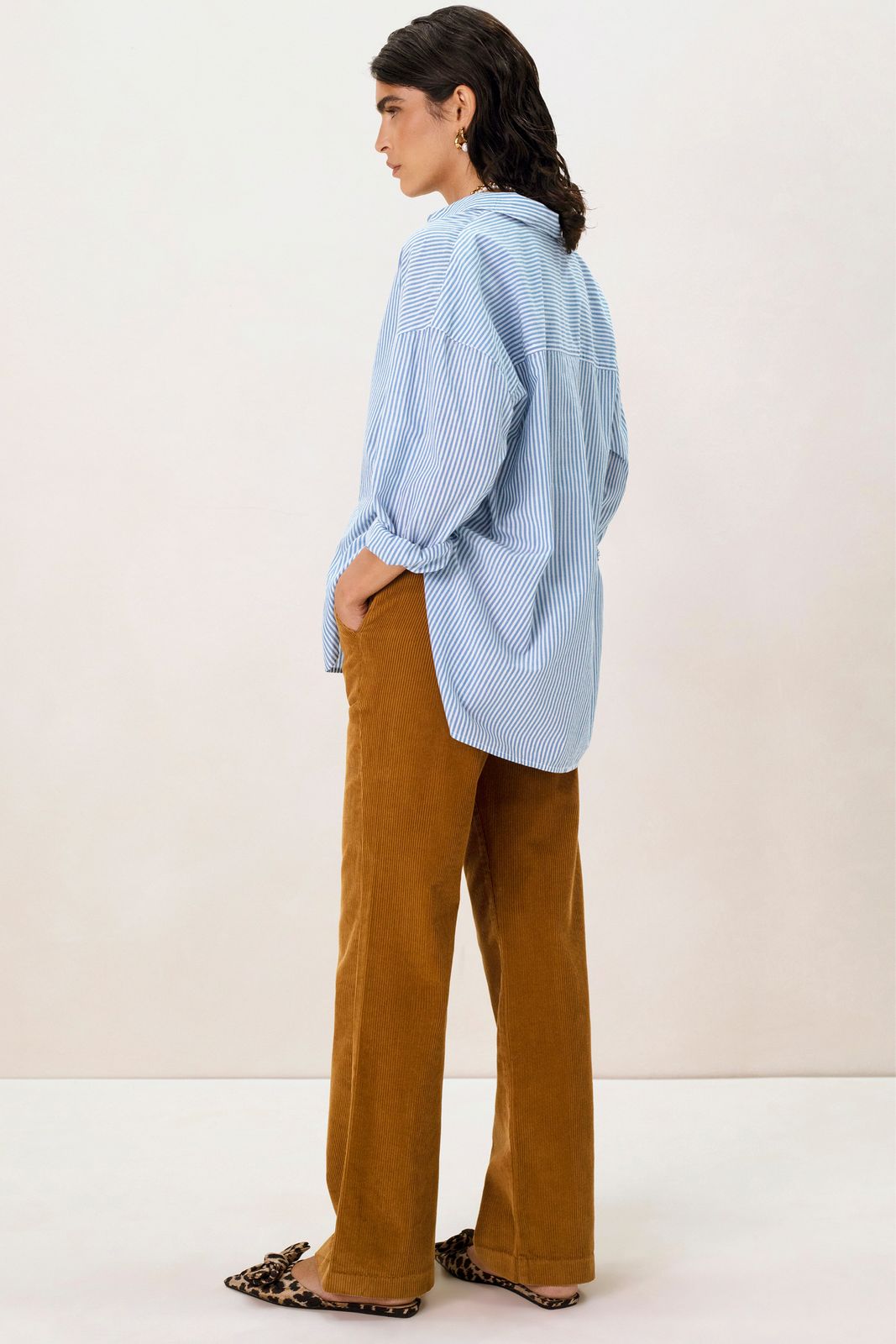 Bruine wide leg corduroy broek