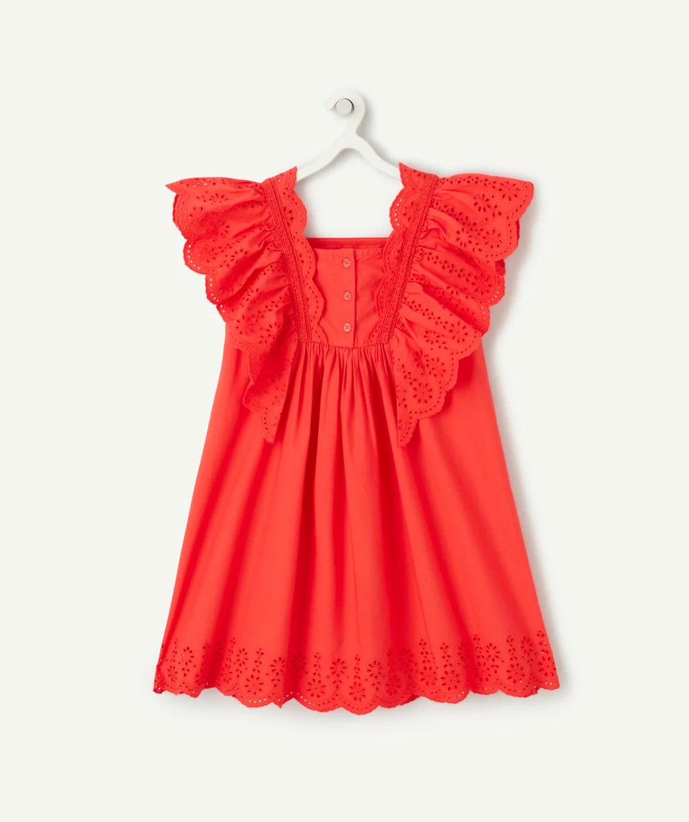 robe manches courtes fille rouge avec broderies et volants