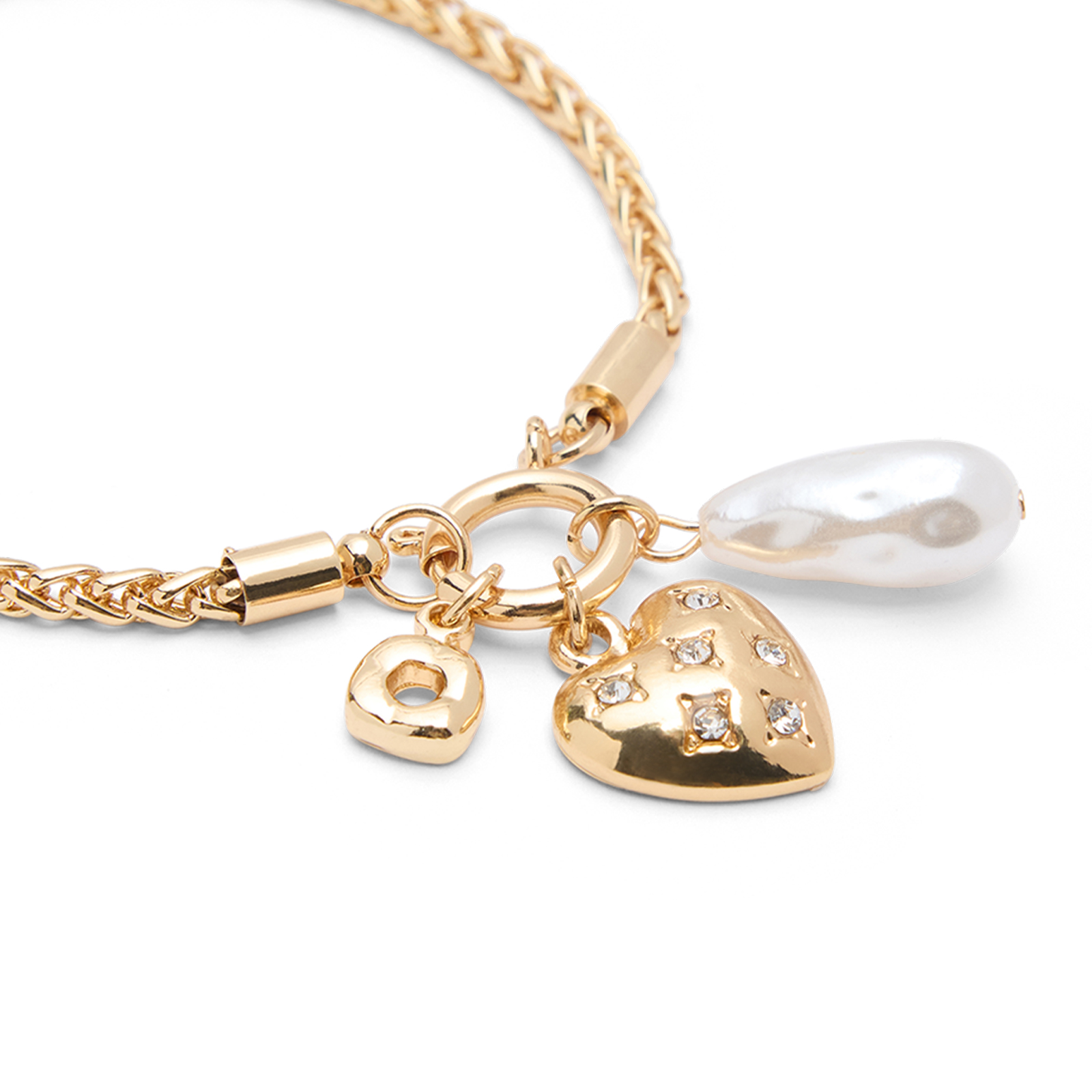 Goudkleurige armband met hartje en parel details