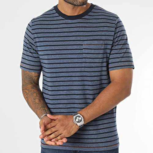 Tee Shirt Poche A Rayures GMS Nash Bleu Marine Chiné