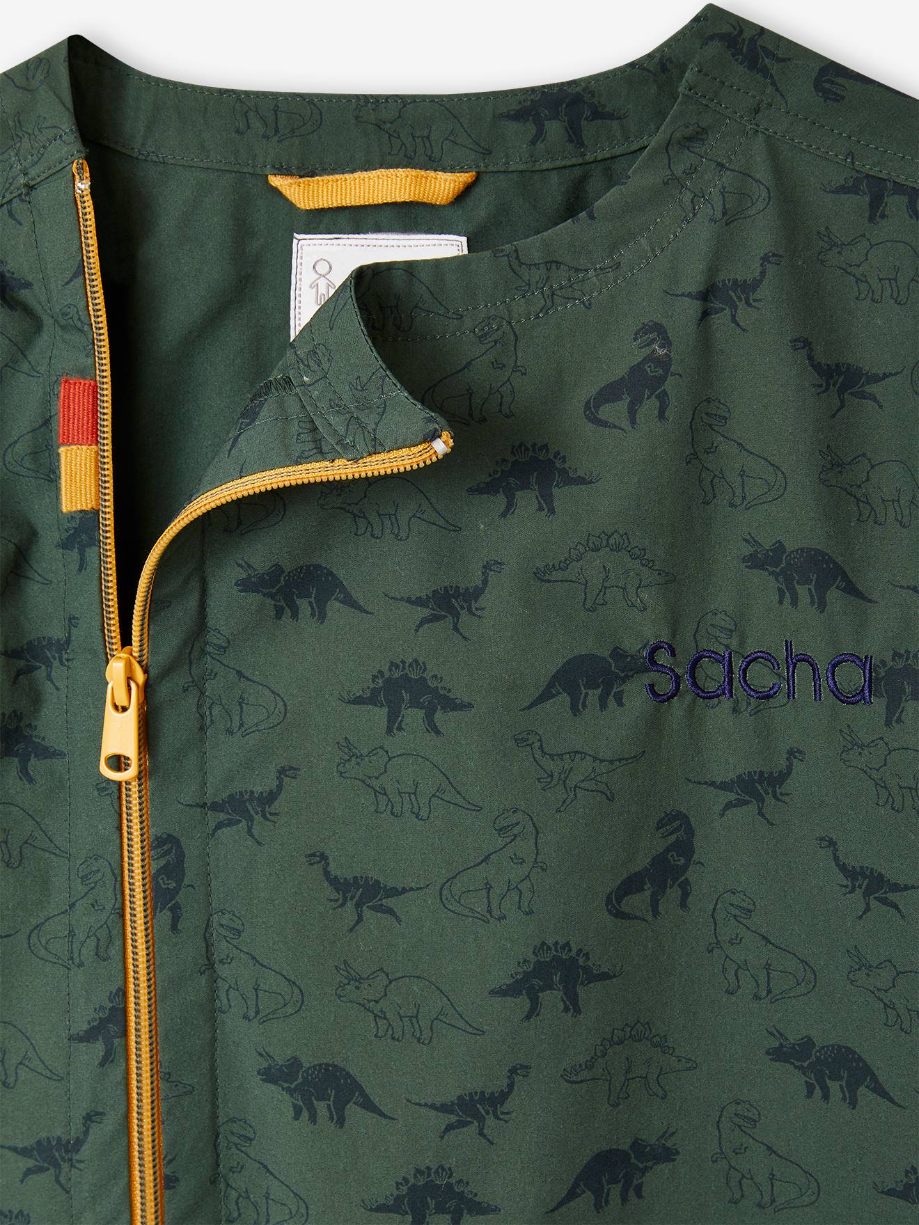 Babador de dinossauro personalizável para menino, verde pinho
