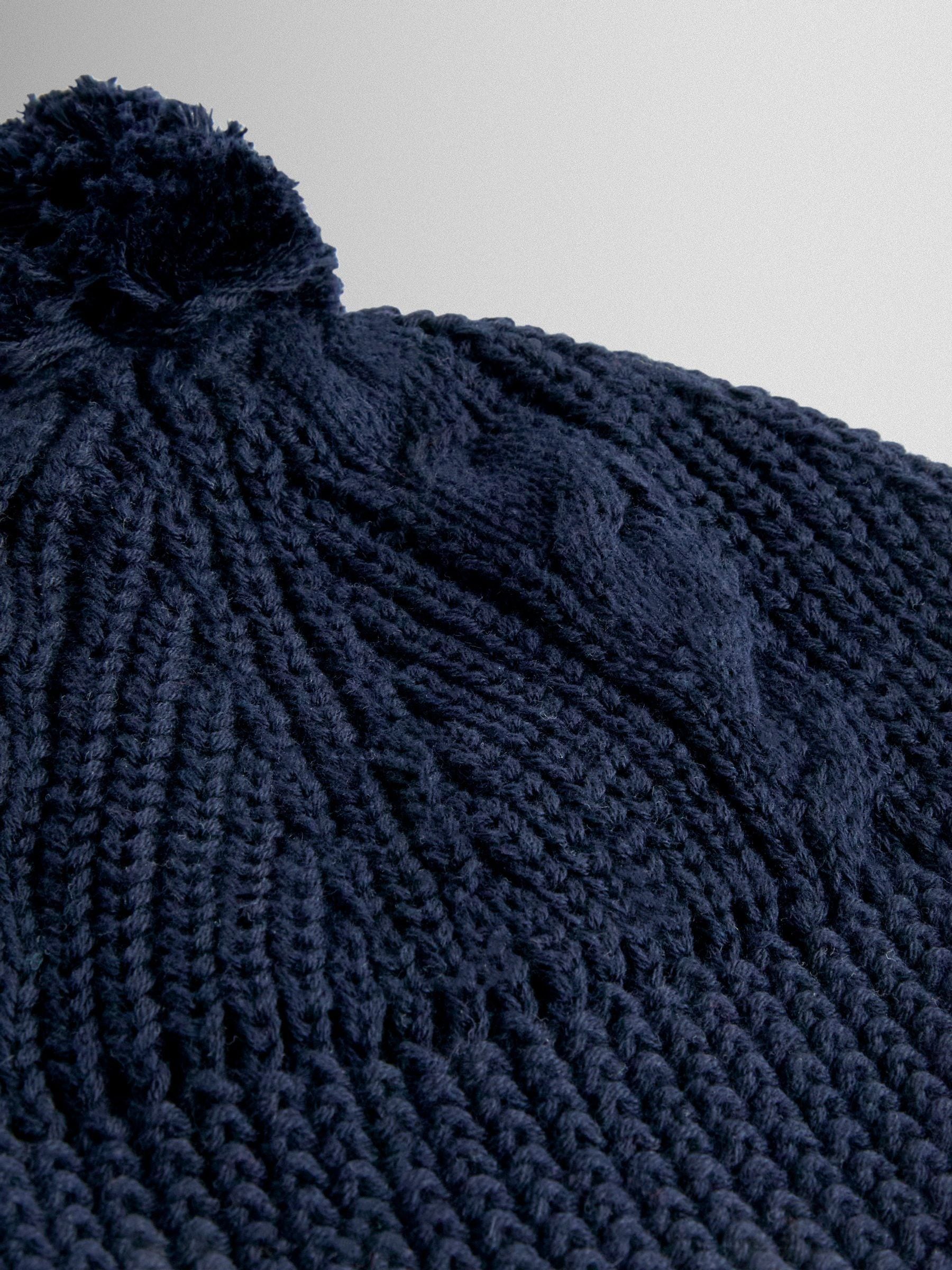 Marineblauw - JoJo Maman Bébé Cosy Pom Pom Rib Hat
